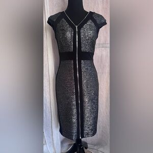 Jax bodycon zip up black & silver dress